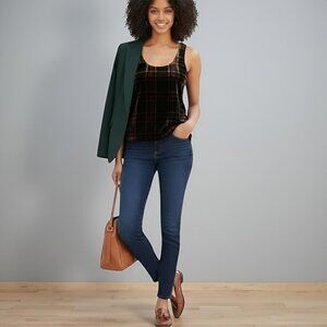 J. Crew Tartan Tank Top Velvet Black Red Gold Size 4 NWT